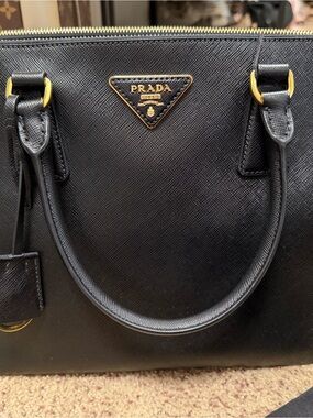 Prada Black Saffiano Leather Satchel with Gold Hardware